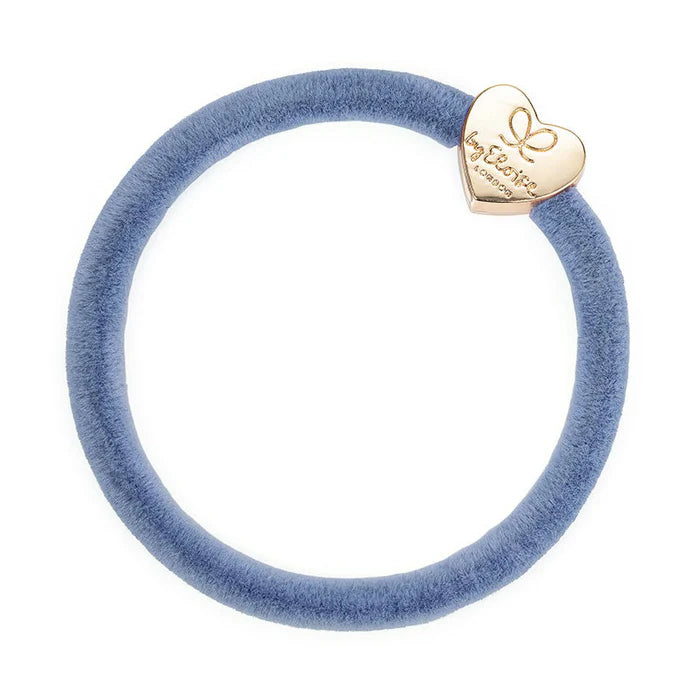 By Eloise Velvet Gold Heart Dove Blue Hair Band