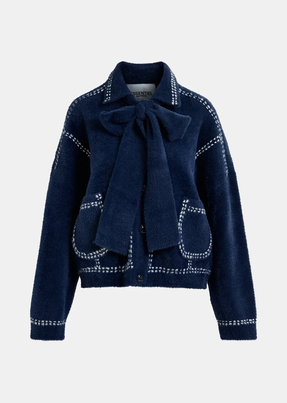 Essential Antwerp Navy Hoops Bow Cardigan