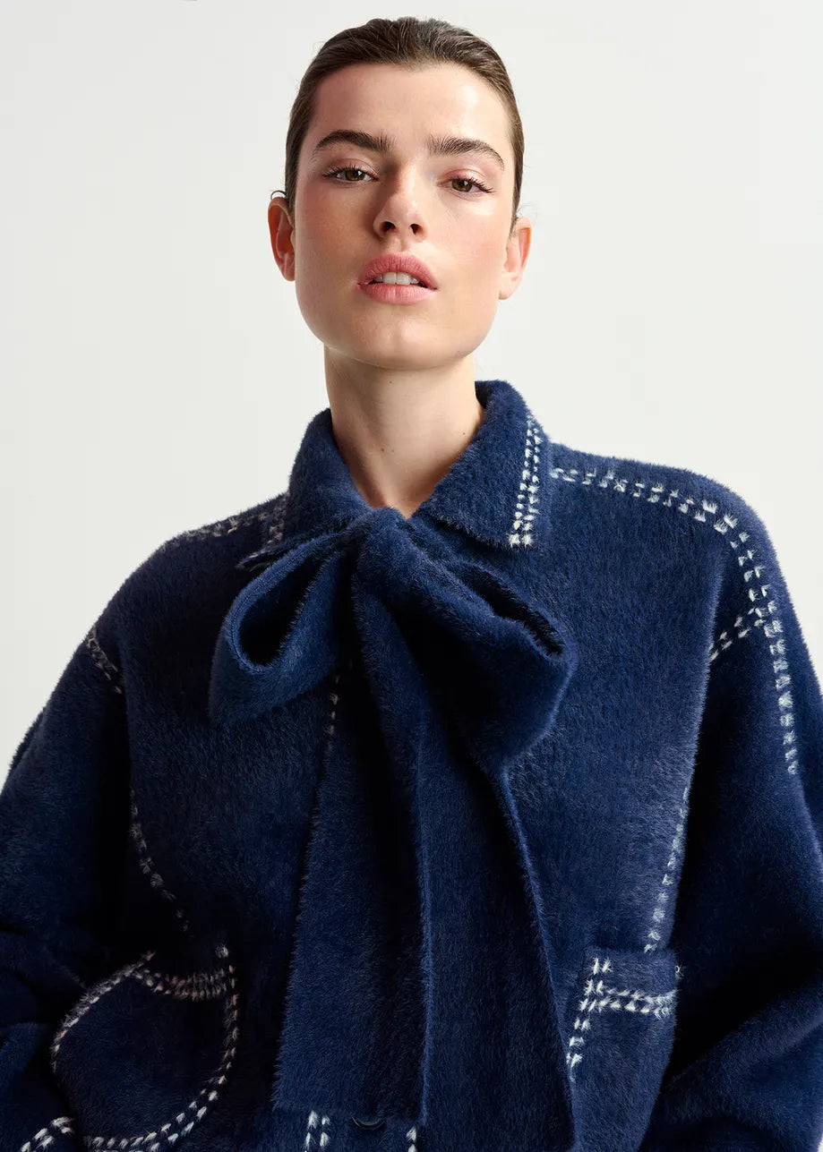 Essential Antwerp Navy Hoops Bow Cardigan