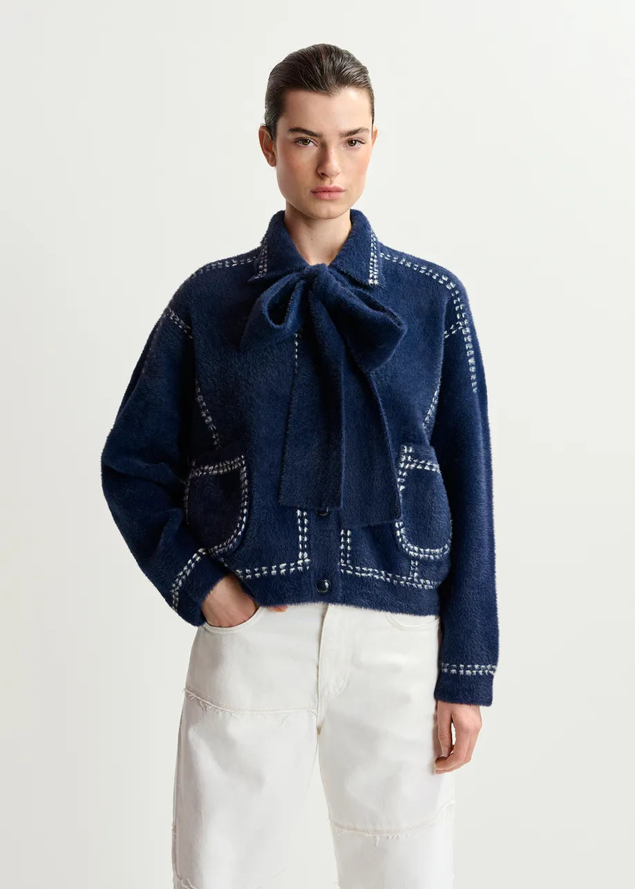 Essential Antwerp Navy Hoops Bow Cardigan