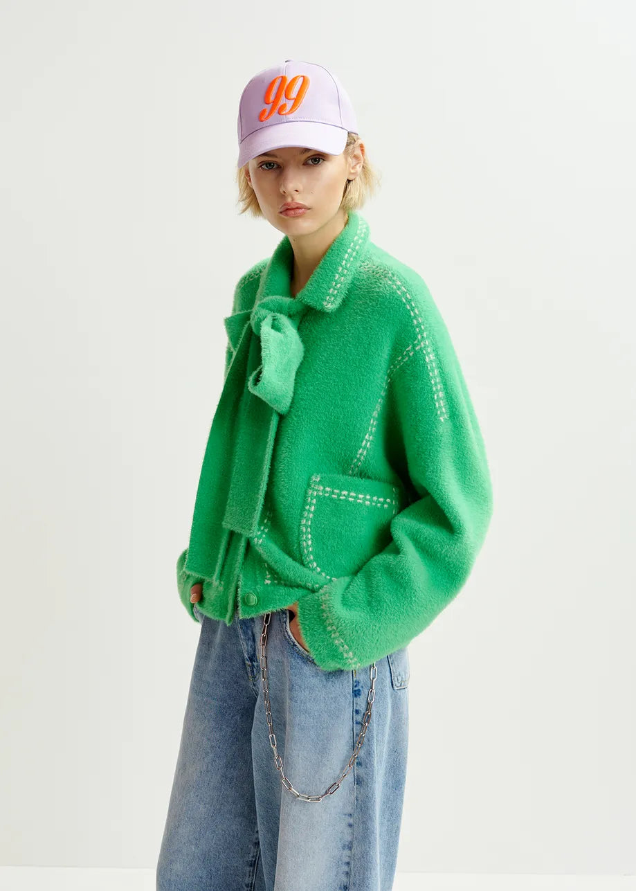 Essential Antwerp Green Hoops Bow Cardigan