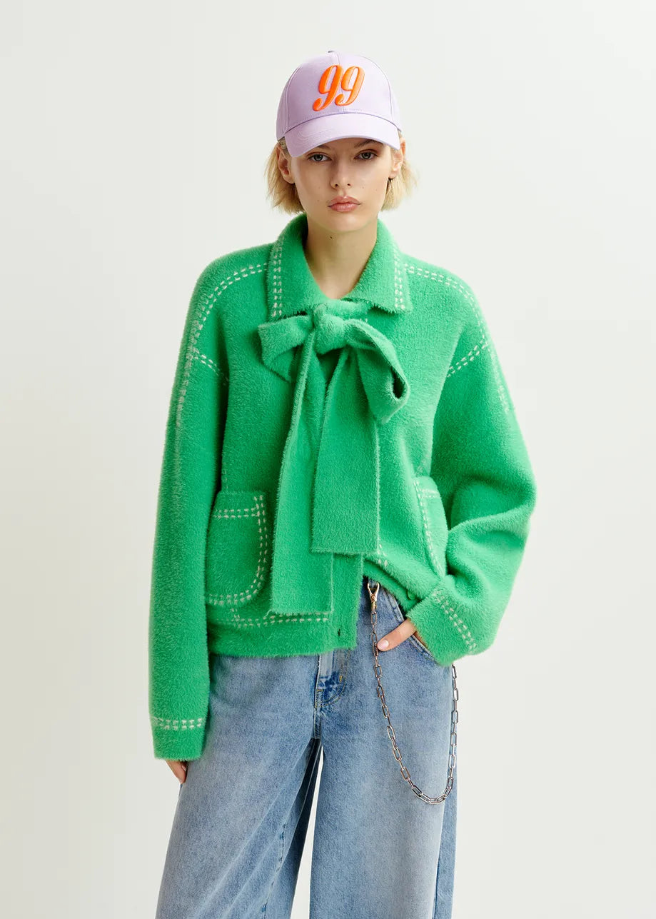 Essential Antwerp Green Hoops Bow Cardigan