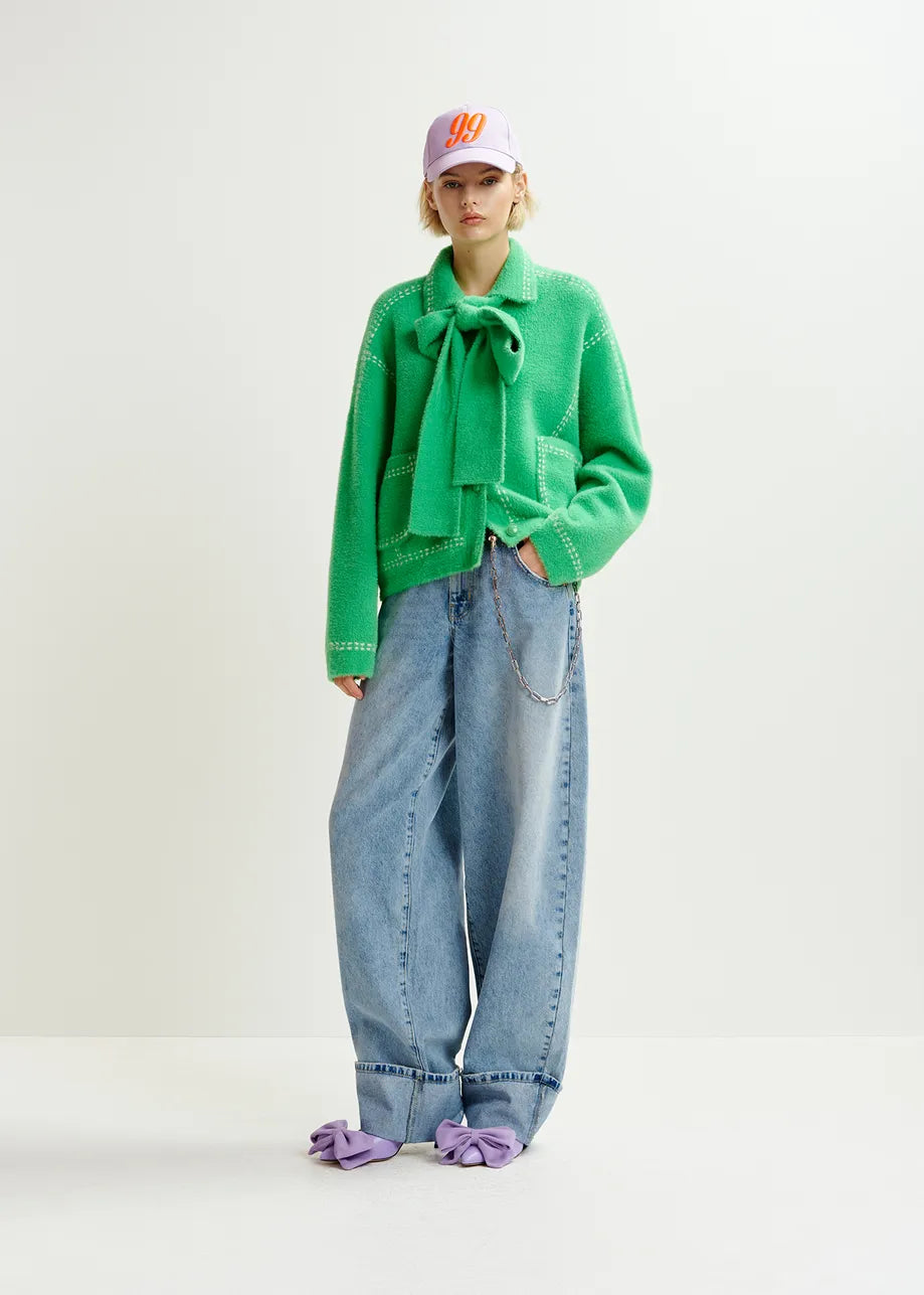 Essential Antwerp Green Hoops Bow Cardigan