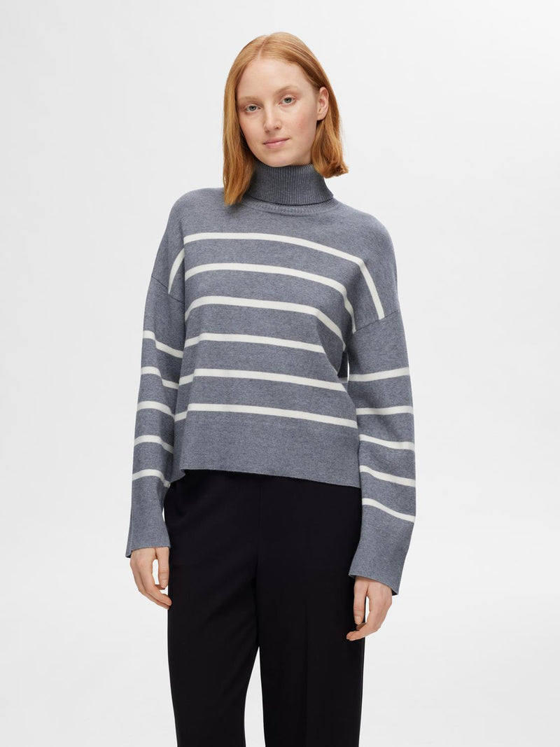 Selected Femme Kamma Grey Striped Sweater