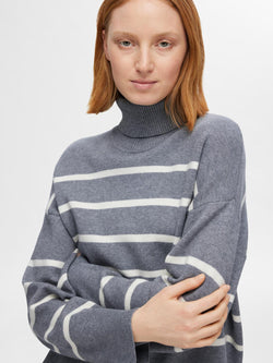 Selected Femme Kamma Grey Striped Sweater