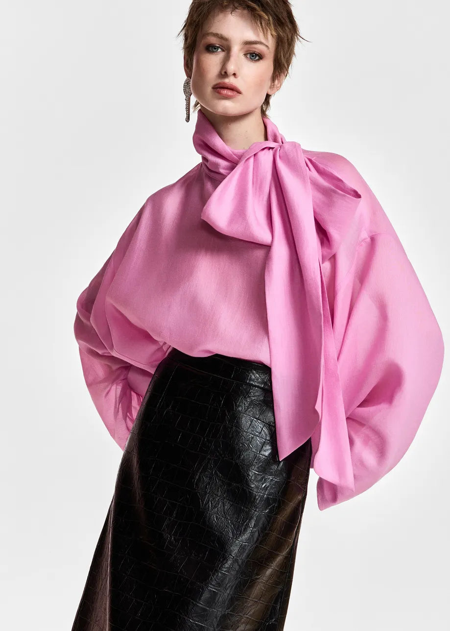 Essentiel Antwerp Karismatic Pink Pussy-Bow Top