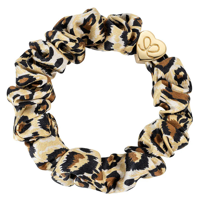 By Eloise Gold Heart Silk Scrunchie Leopard