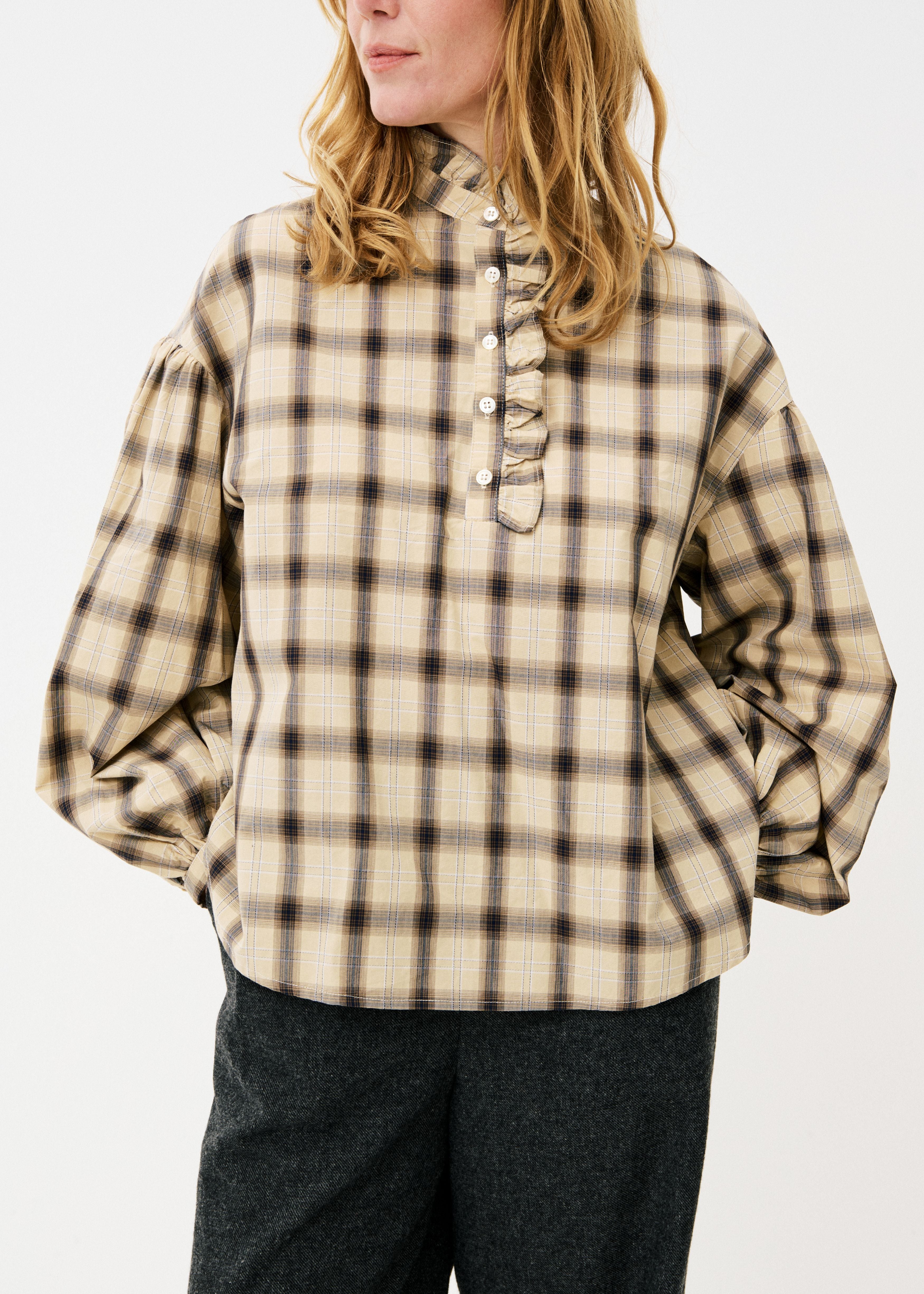 Maison Anana Beige Check Lalou Blouse