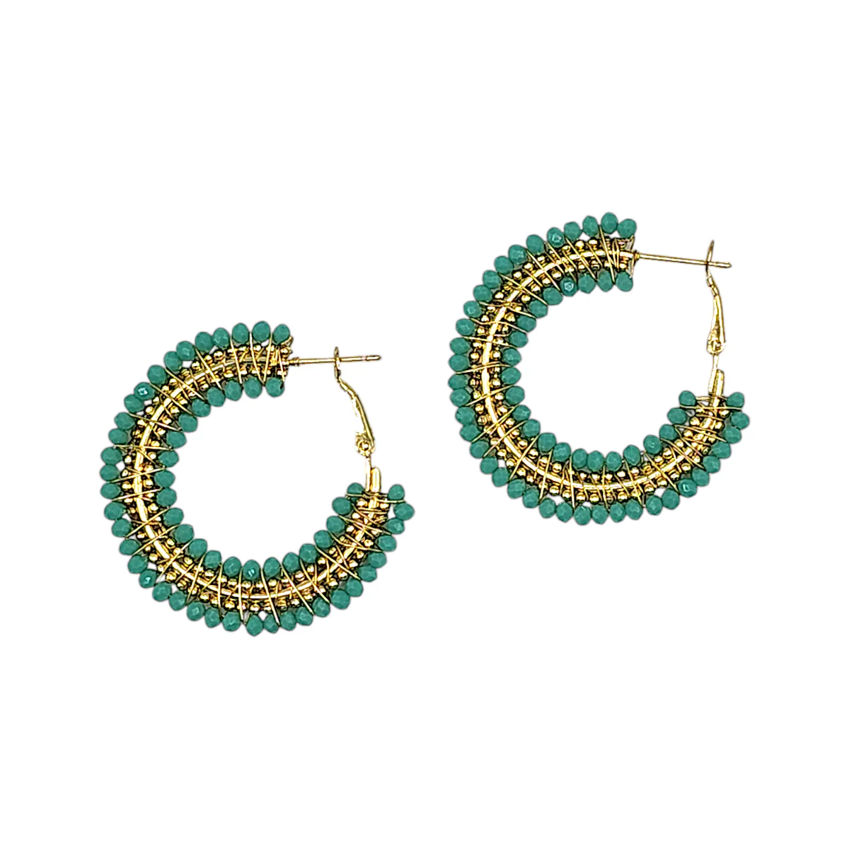 Mini Aqua Beaded Ombre Hoop Earrings