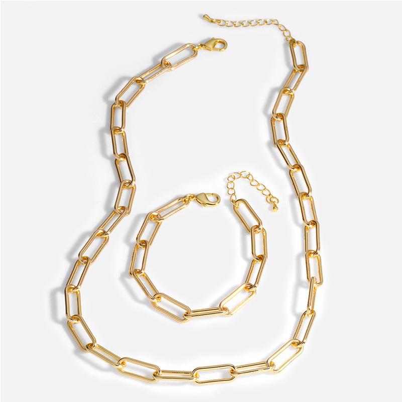 White Leaf Long Links Gold Necklace