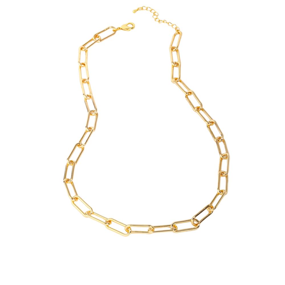 White Leaf Long Links Gold Necklace