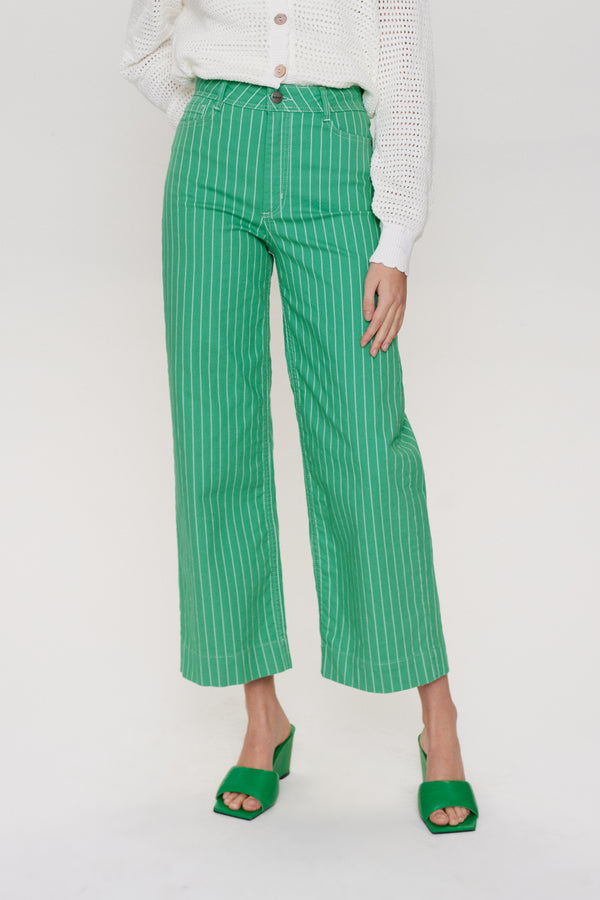 Numph Nuparis Green Striped Trousers
