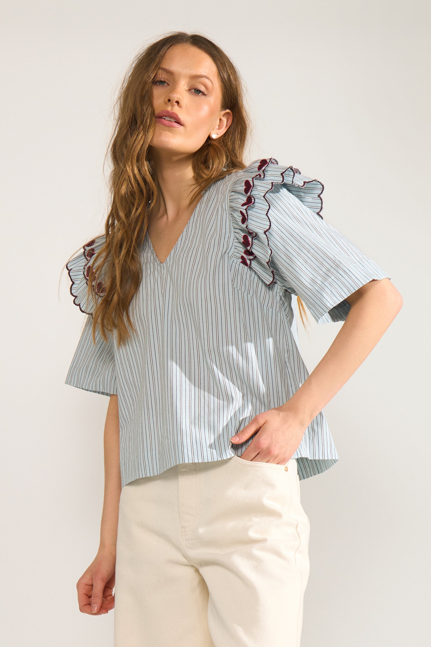 Numph Nuditty Blue Short Sleeve Blouse