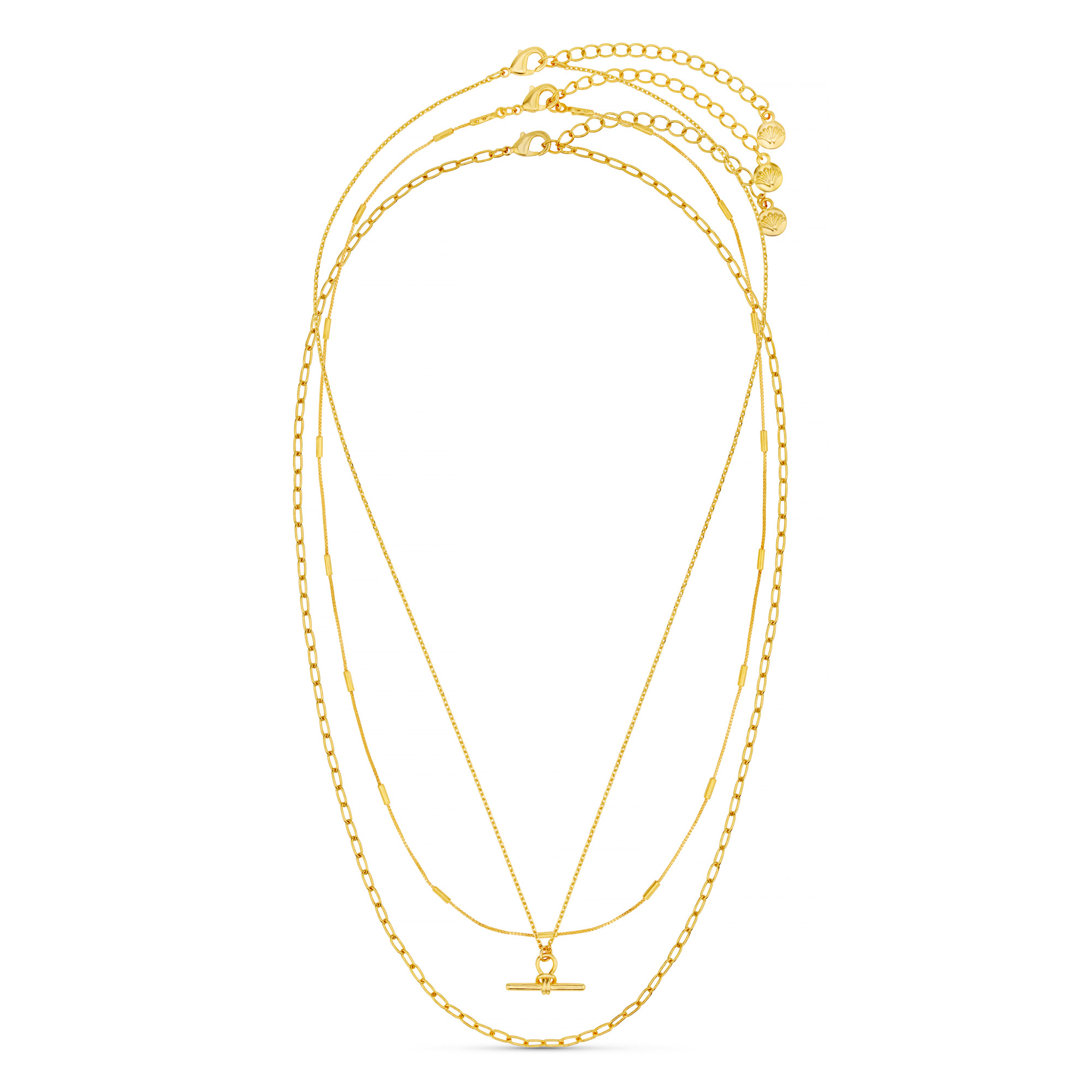 Orelia Dainty T Bar 3 Row Necklace