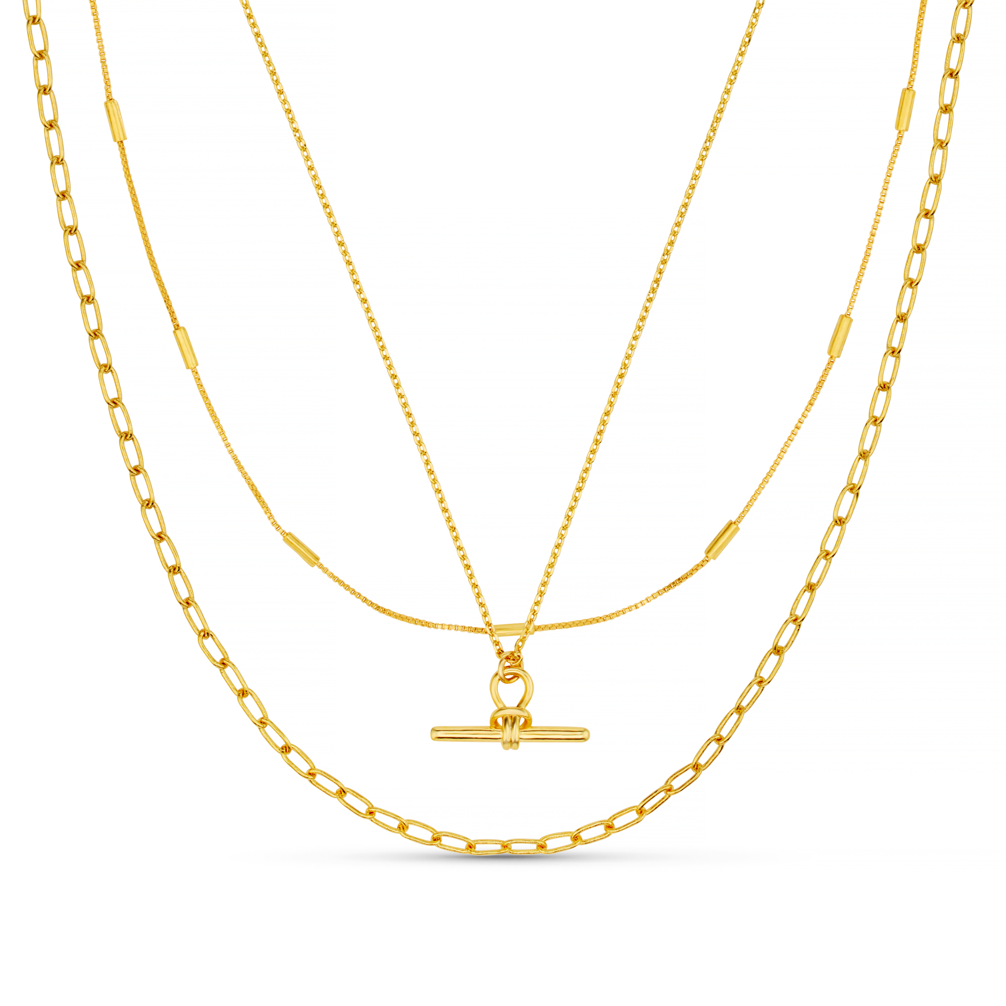 Orelia Dainty T Bar 3 Row Necklace