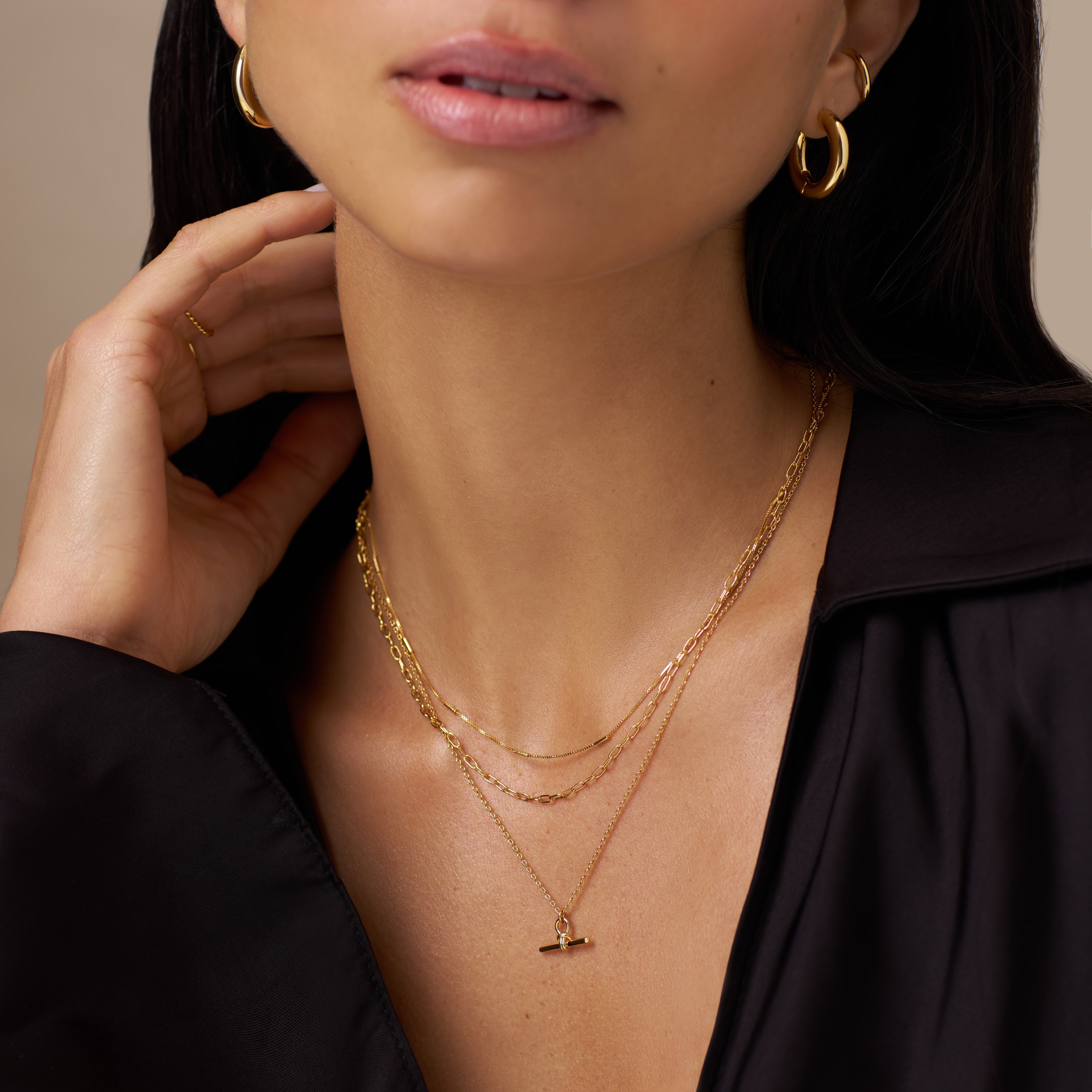 Orelia Dainty T Bar 3 Row Necklace