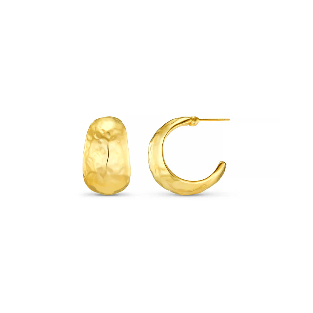 Orelia Gold Polished Hammered Domed Hoop Earrings