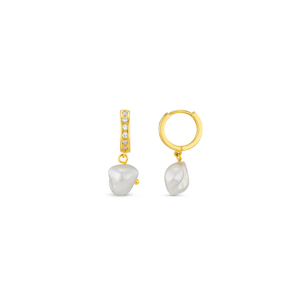 Orelia Pave & Organic Pearl Drop Hoop Earrings