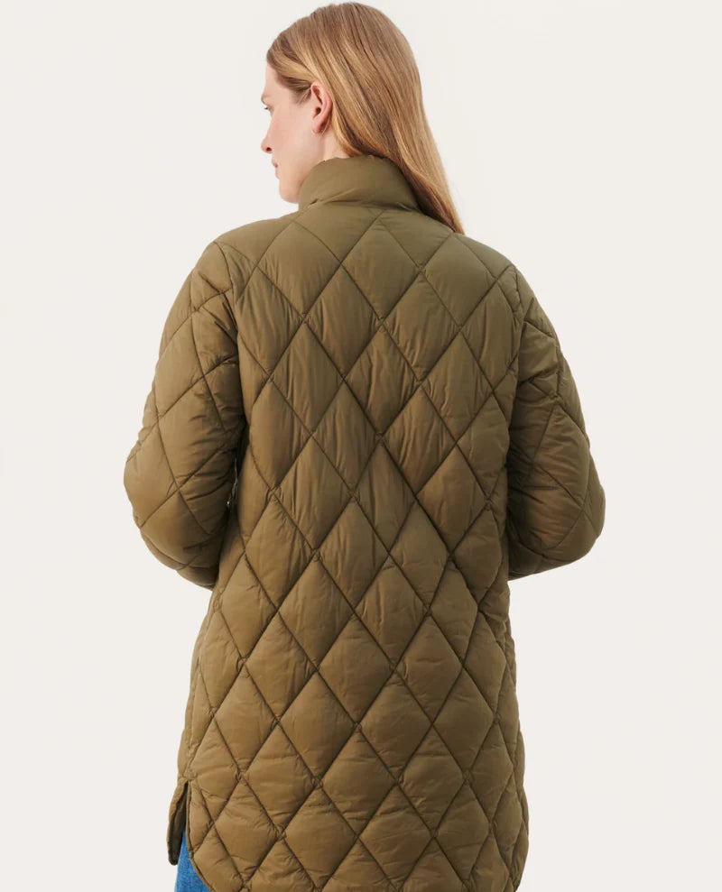 Part Two Olilas Quilted Long Smokey Olive Coat