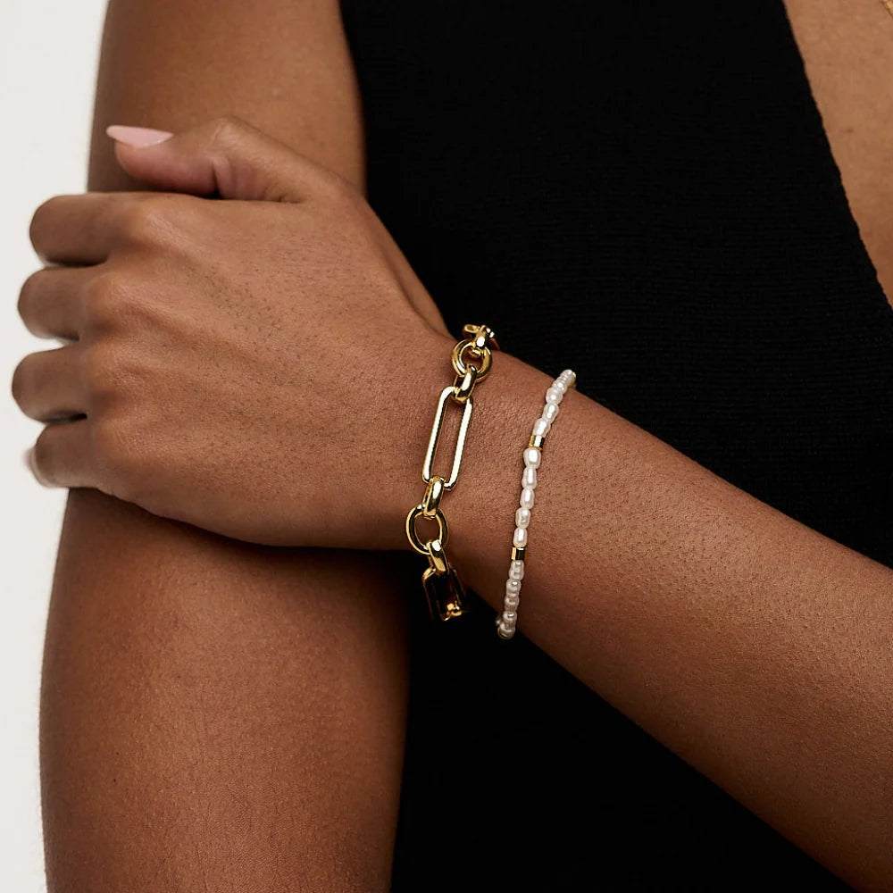 Orelia Rectangular Link Gold T Bar Bracelet