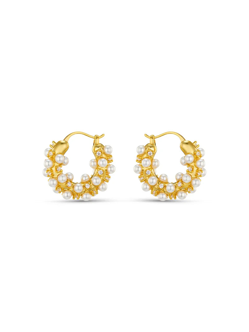 Orelia Pearl & Crystal Embellished Hoop Earrings