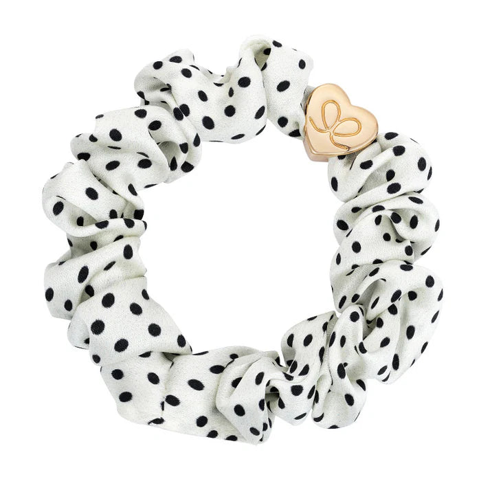 By Eloise Gold Heart Polka Dot Silk Scrunchie