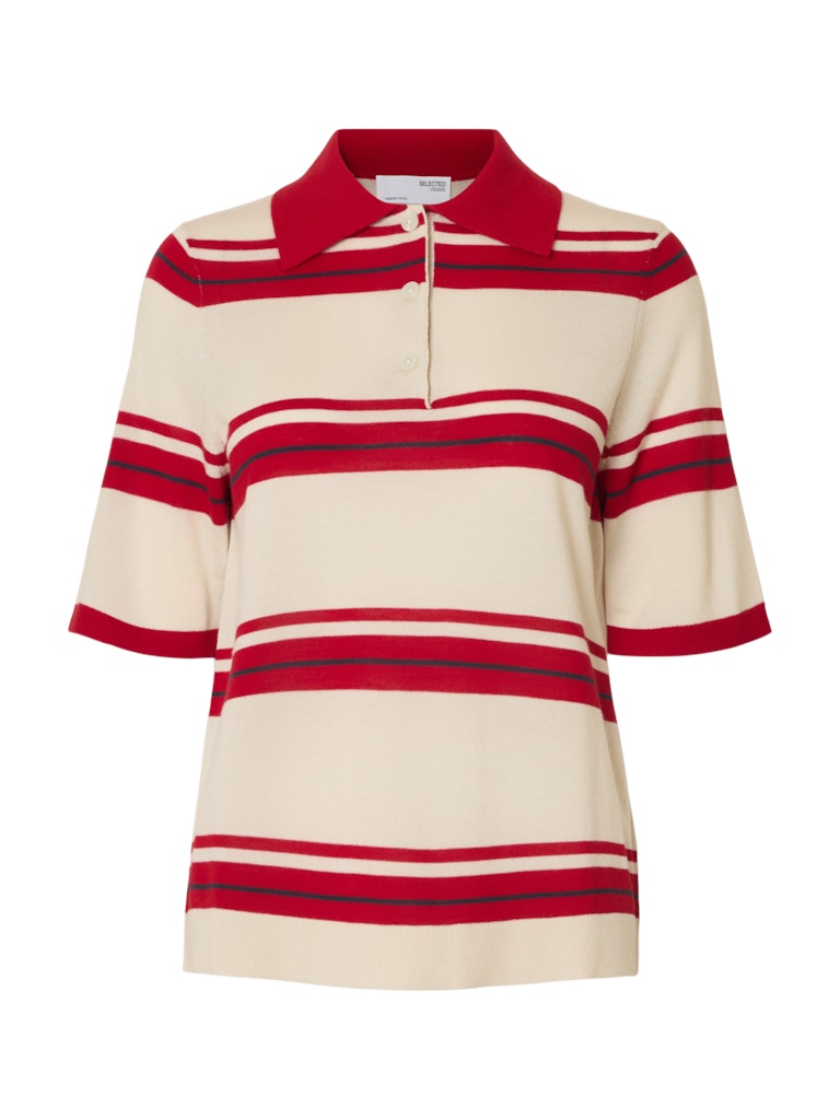 Selected Femme Thea Red Striped Polo Knit