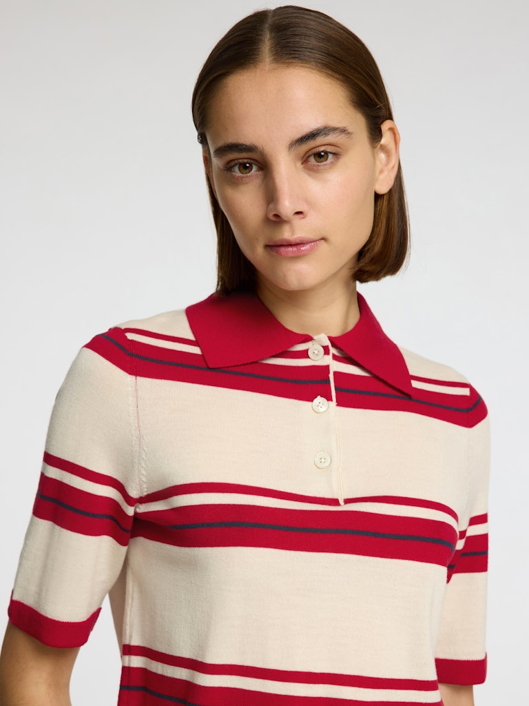 Selected Femme Thea Red Striped Polo Knit