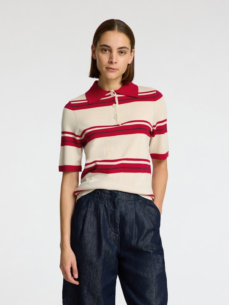Selected Femme Thea Red Striped Polo Knit