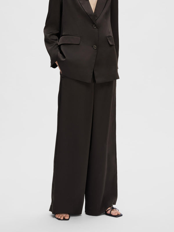 Selected Femme Black Satin Trousers,
