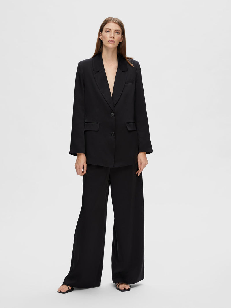 Selected Femme Black Satin Trousers,