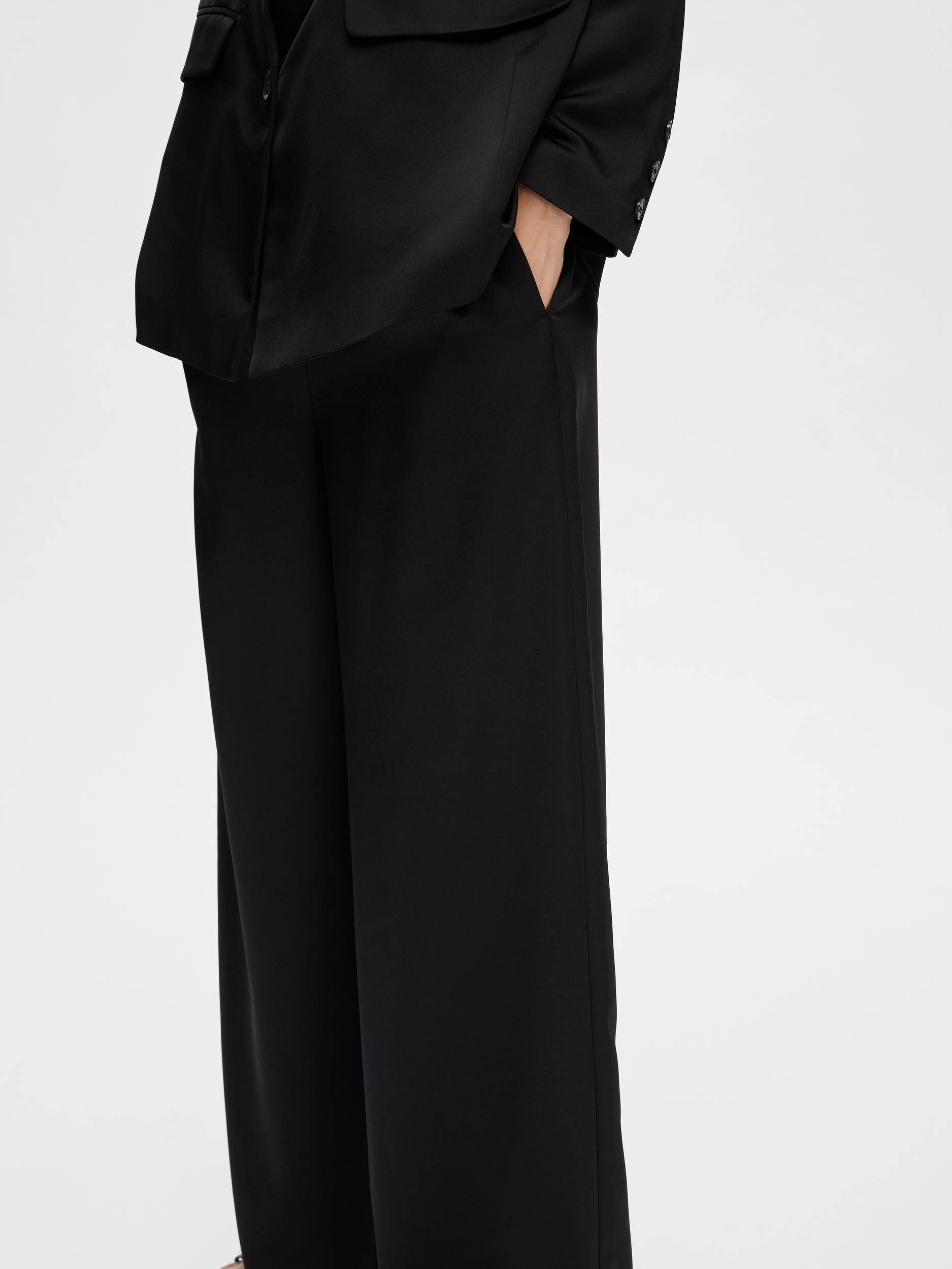 Selected Femme Black Satin Trousers,