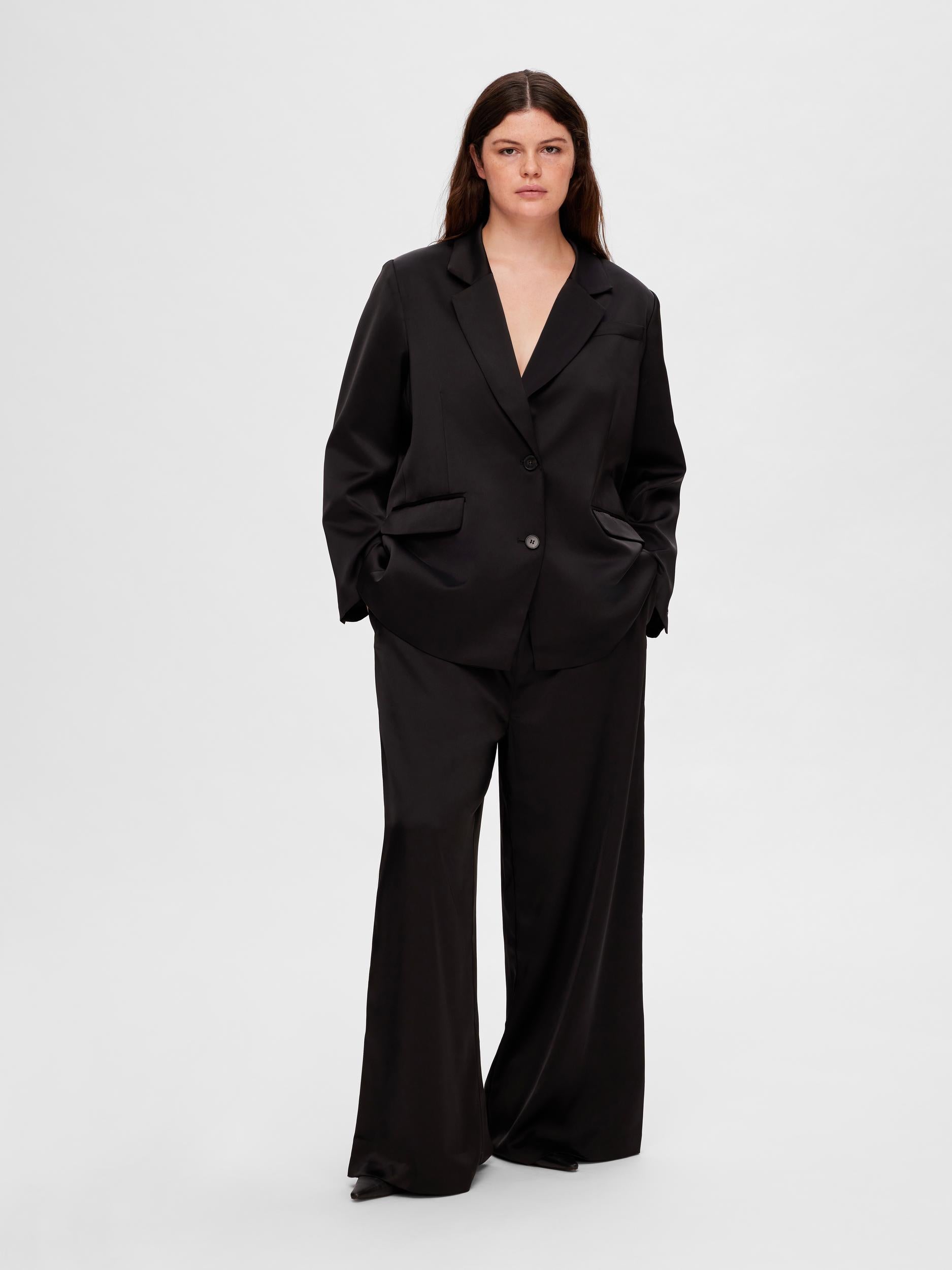 Selected Femme Tasja Black Satin Trousers