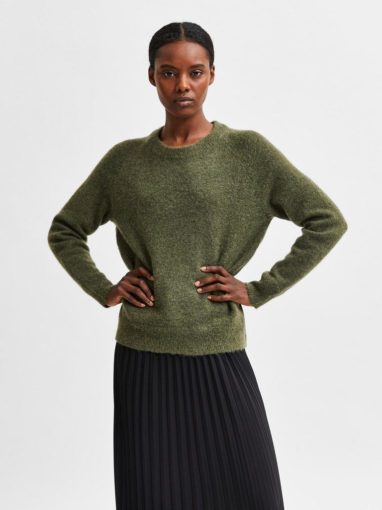 Selected Femme Lulu Dusky Green Crew Neck Sweater