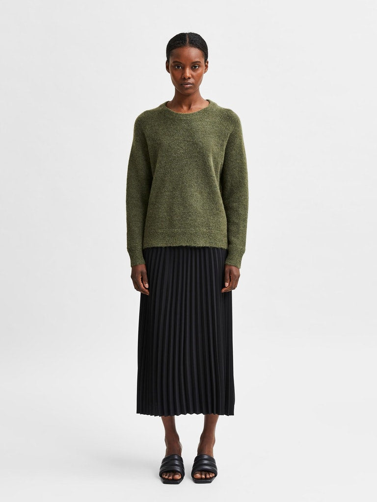 Selected Femme Lulu Dusky Green Crew Neck Sweater
