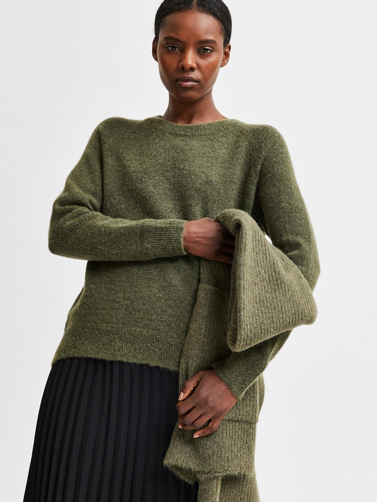 Selected Femme Lulu Dusky Green Crew Neck Sweater