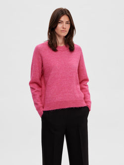 Selected Femme Lulu Fuchsia Crew Neck Sweater