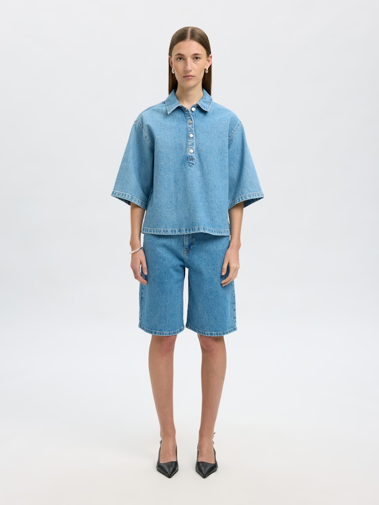 Selected Femme Liva-Kori Boxi Polo Denim Shirt