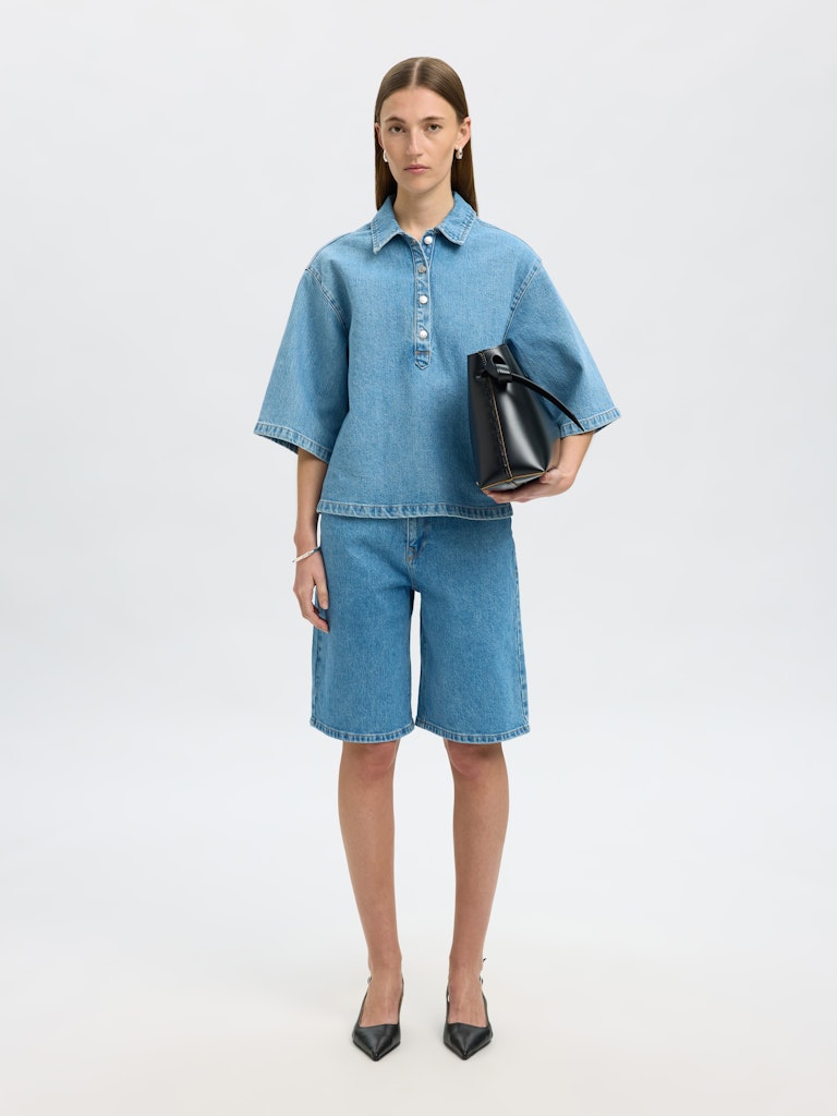 Selected Femme Liva-Kori Boxi Polo Denim Shirt