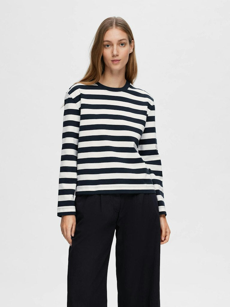 Selected Femme Essential Navy Striped Long Sleeve Tee