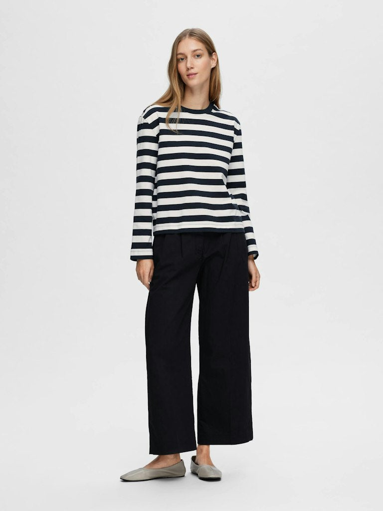 Selected Femme Essential Navy Striped Long Sleeve Tee