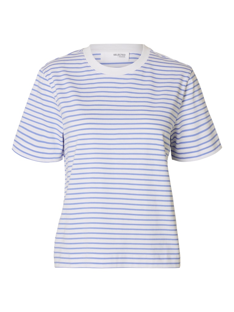 Selected Femme Essential Cornflower Blue Stripe Boxy Tee