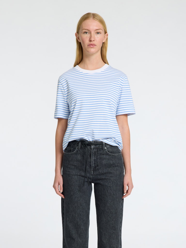 Selected Femme Essential Cornflower Blue Stripe Boxy Tee