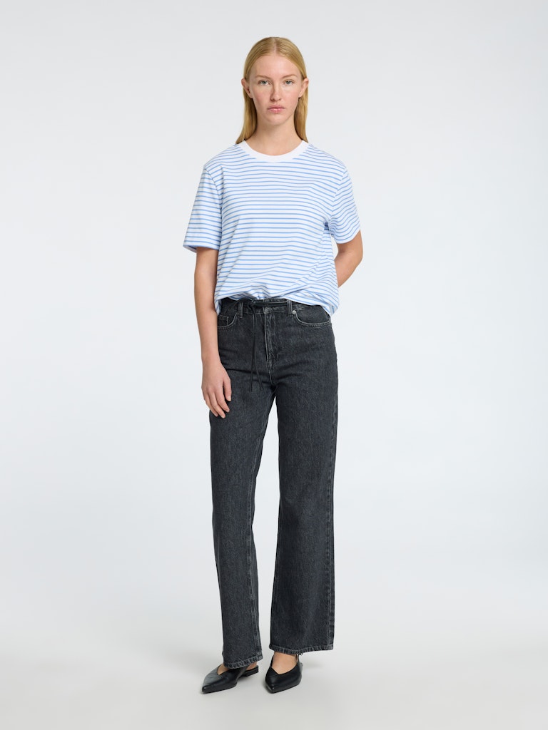 Selected Femme Essential Cornflower Blue Stripe Boxy Tee