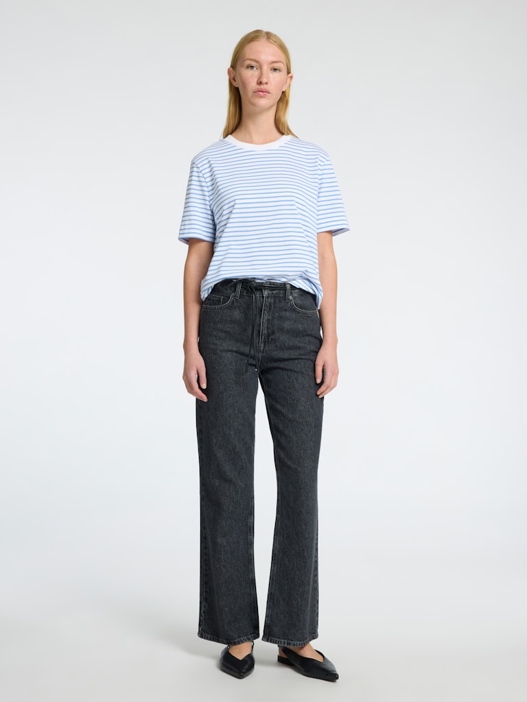 Selected Femme Essential Cornflower Blue Stripe Boxy Tee