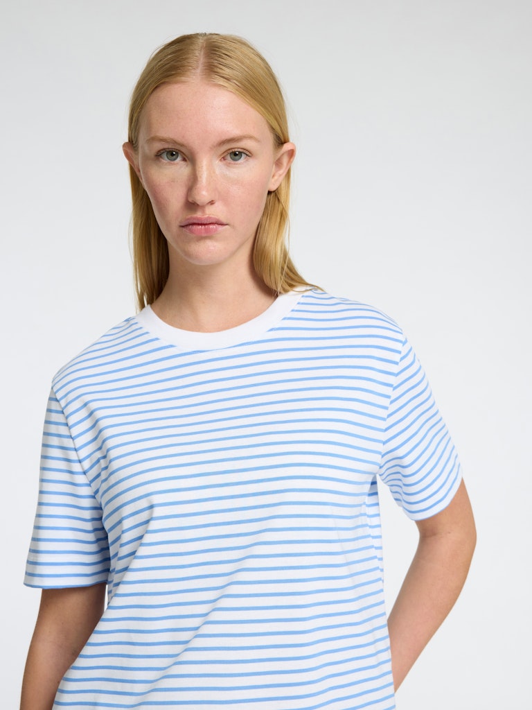 Selected Femme Essential Cornflower Blue Stripe Boxy Tee