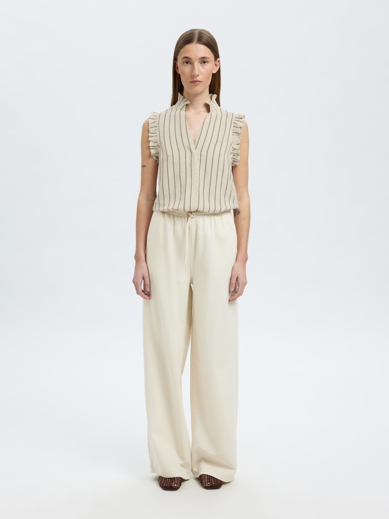 Selected Femme Viva Sandshell Ruffle Striped Sun Top
