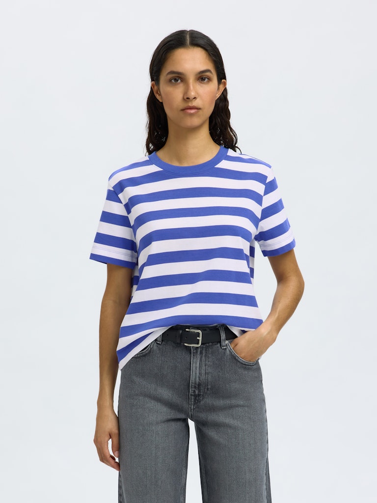 Selected Femme Essential Dazzling Blue Stripe Boxy Tee