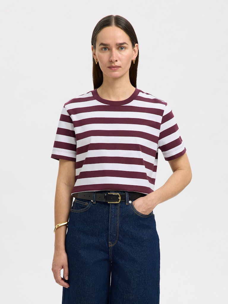 Selected Femme Essential Fig Stripe Boxy Tee
