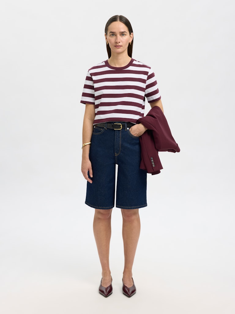 Selected Femme Essential Fig Stripe Boxy Tee